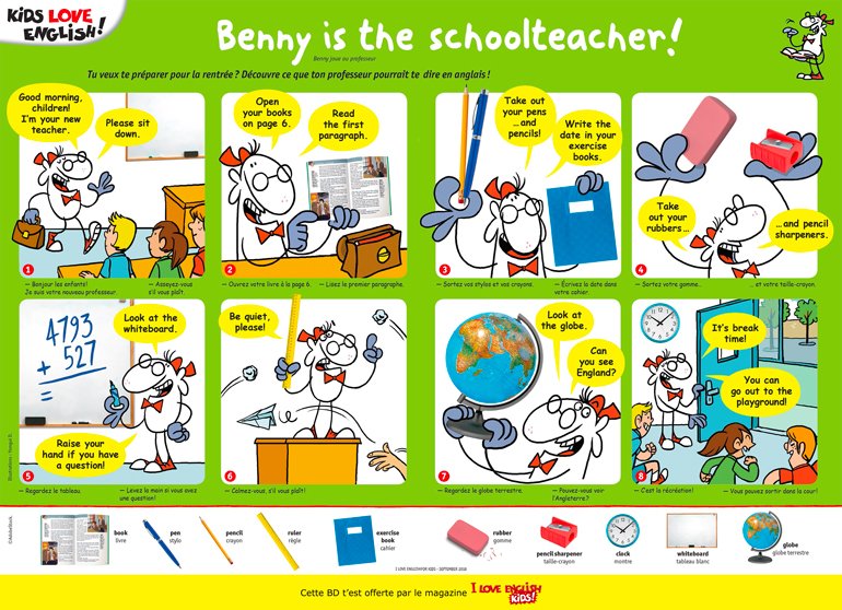 “Benny is the schoolteacher !”, I Love English for Kids, n°& 197, septembre 2018. Texte : Lemisse Al-Hafidh. Illustrations : Yomgui D.