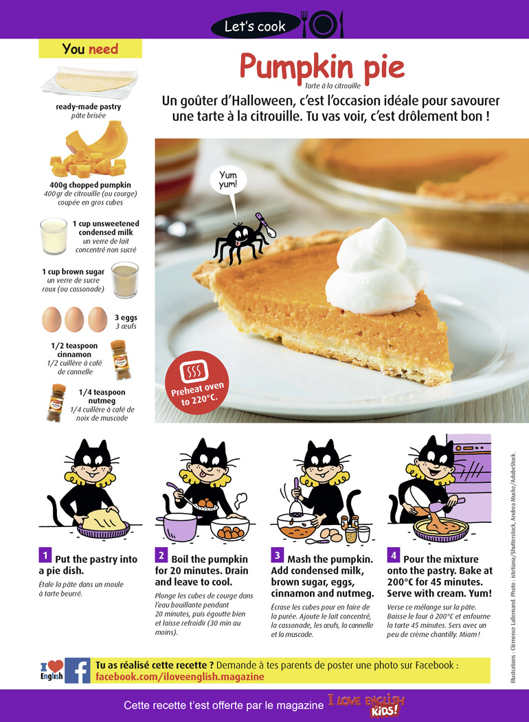 Recette en anglais une “pumpkin pie” pour Halloween I Love English