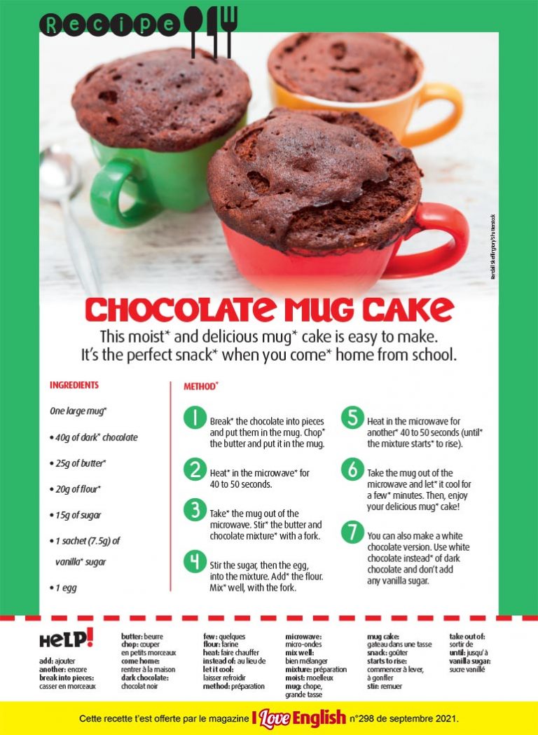 Recette en anglais “Chocolate Mug Cake” I Love English