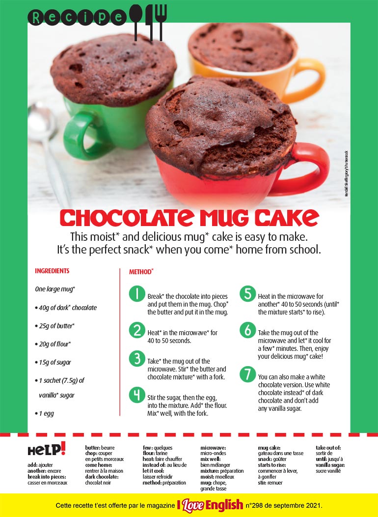 Recette en anglais : “Chocolate Mug Cake”. Photo : Randall Skeffington/Shutterstock.