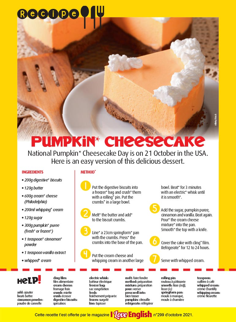 Recette en anglais : Pumpkin cheesecake. . Photo : Alleko/iStock.