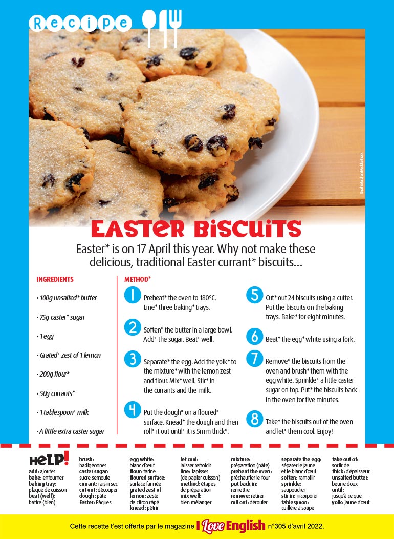 “Easter biscuits”, I Love English n°305, avril 2022. Photo : Sarah Marchant/AdobeStock.