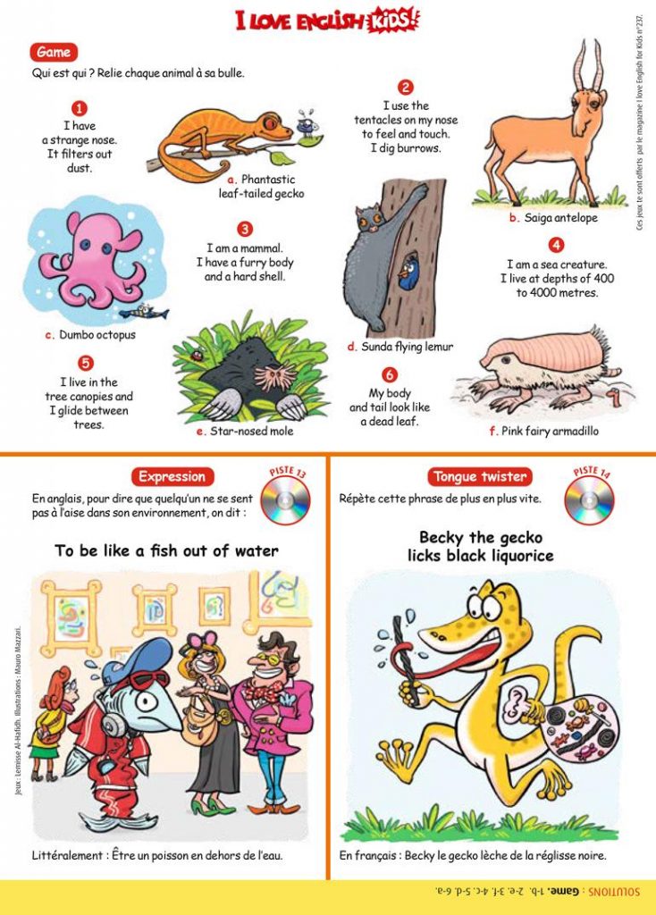 Jeux en anglais pour découvrir d'étranges animaux