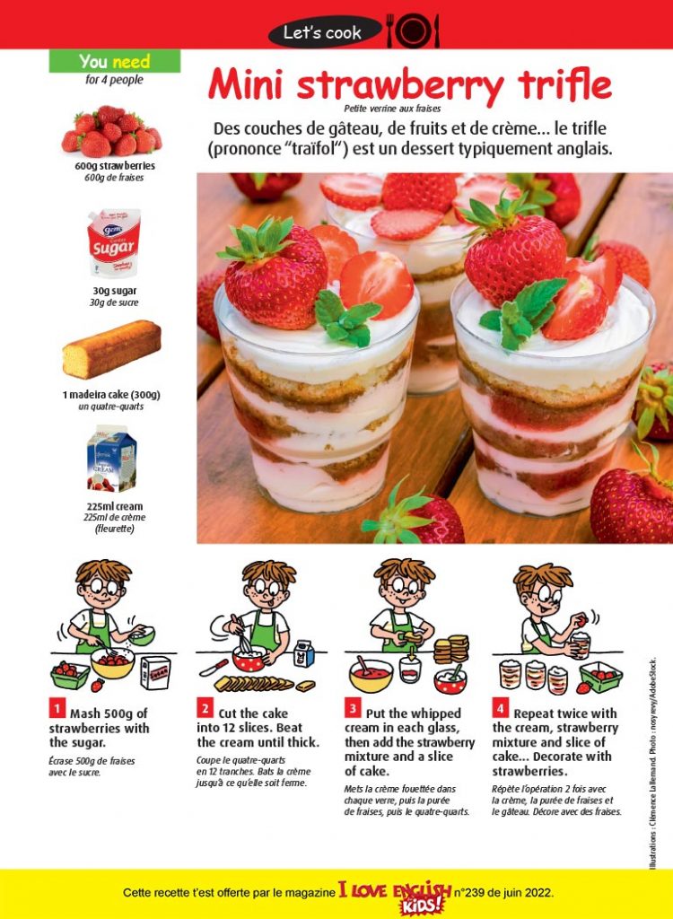 Recette en anglais “Mini strawberry trifle” I Love English