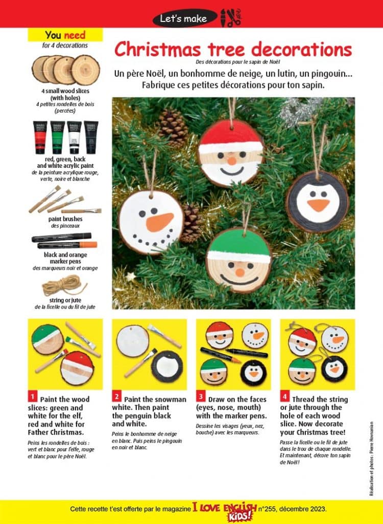 “Christmas tree decorations”, I Love English for Kids! n°255, décembre 2023. Photo : Pierre Hovnanian.