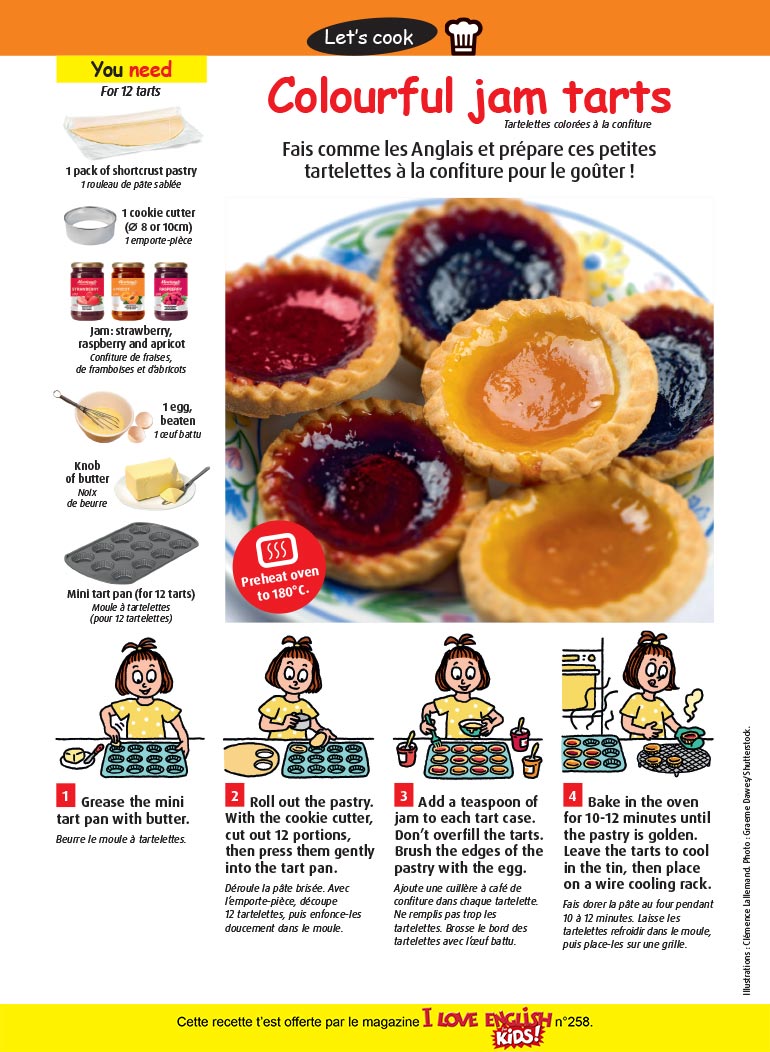Colourful jam tarts, I Love English for Kids! n°258, mars 2024. Photo :Graeme Dawes/Shutterstock.